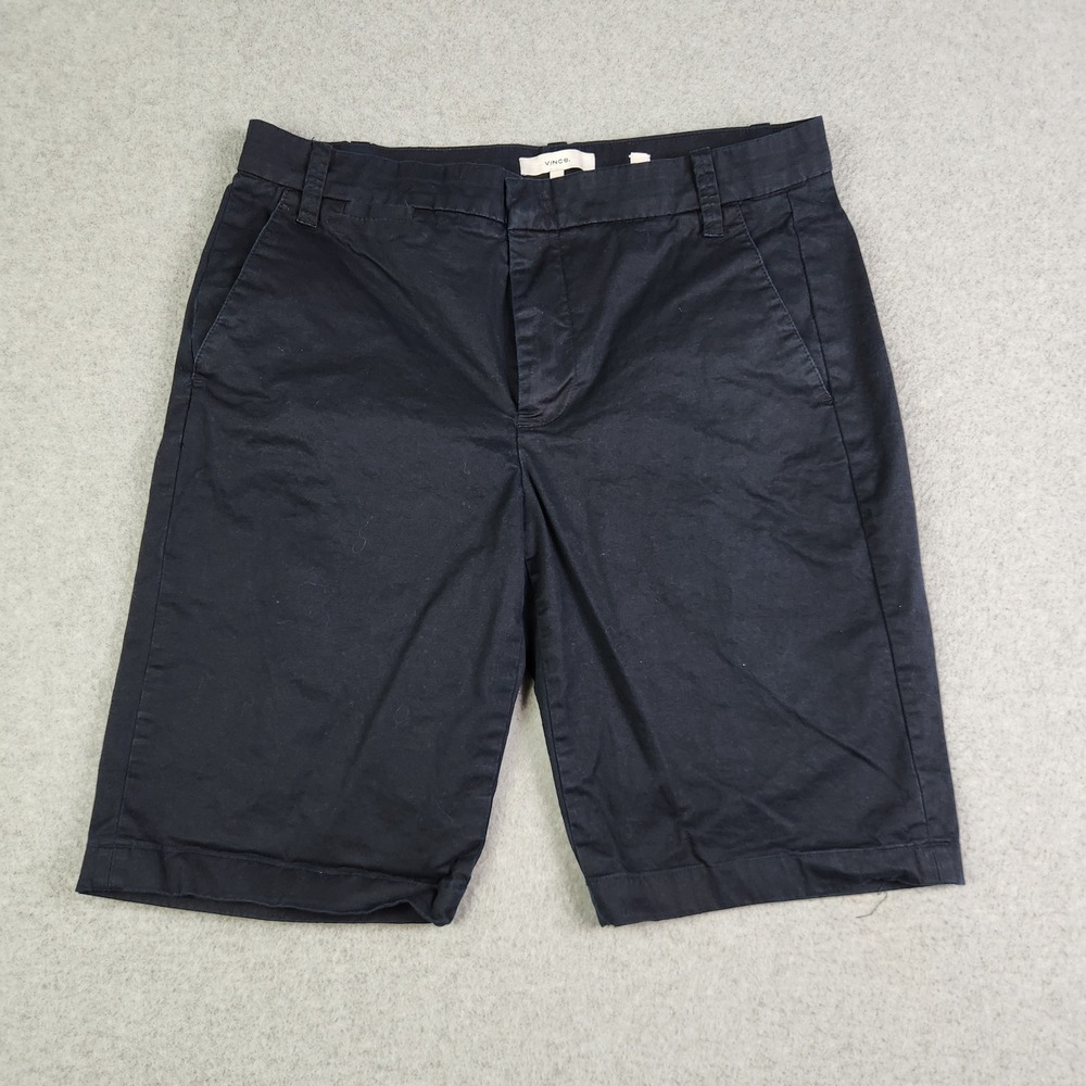 Vince Shorts Womens 10 Navy Blue Cotton Stretch Mid Rise Slash Pocket 10" Inseam